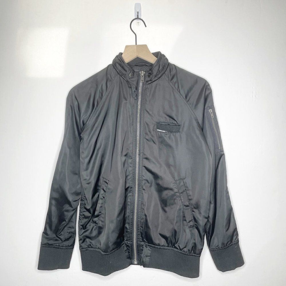 Members Only Washed Satin Iconic Boyfriend Bomber Flight Jacket Grey Women's XS